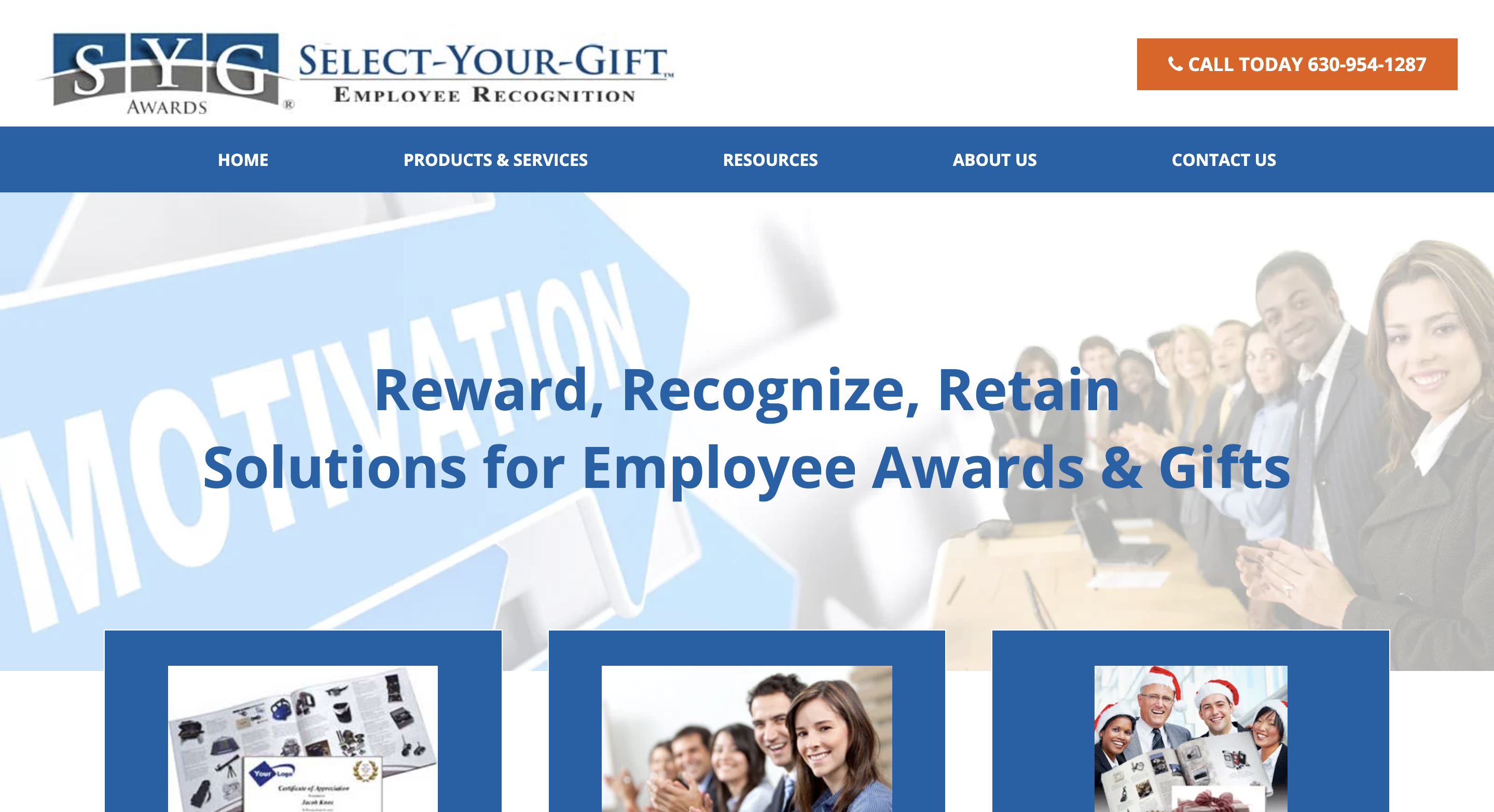 Select-Your-Gift employee recognition gift catalog showing tiered gift selection for service awards.