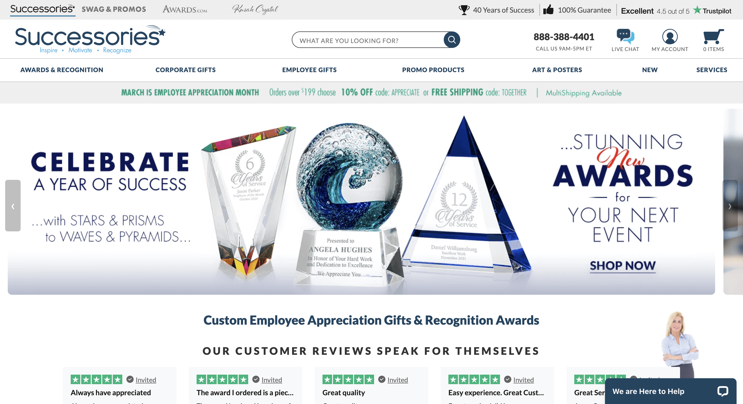 Successories employee recognition awards including motivational posters, plaques, and custom branded items.